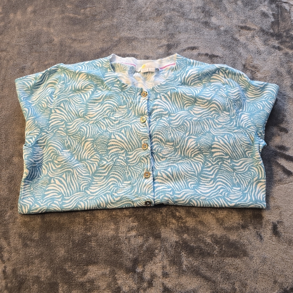 Boden Blue And White Print Cardigan Size Small
